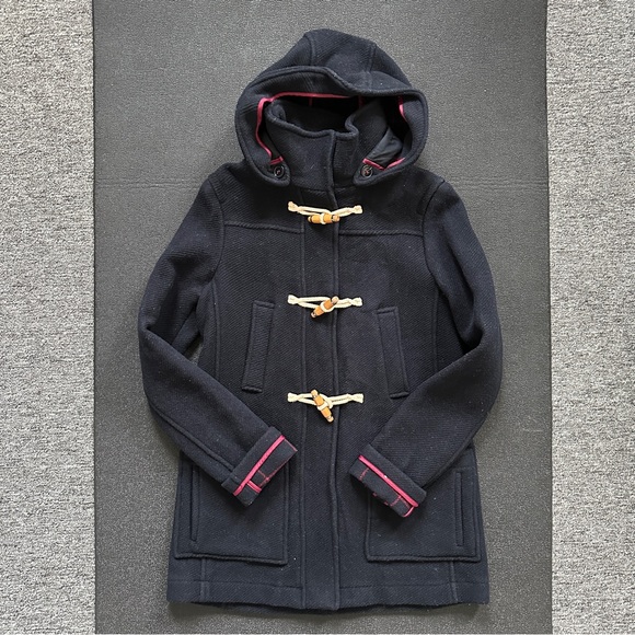 Topshop Hooded Wool Coat Women Size 2 XS Dark Blue Toggle Coat - Picture 6 of 12